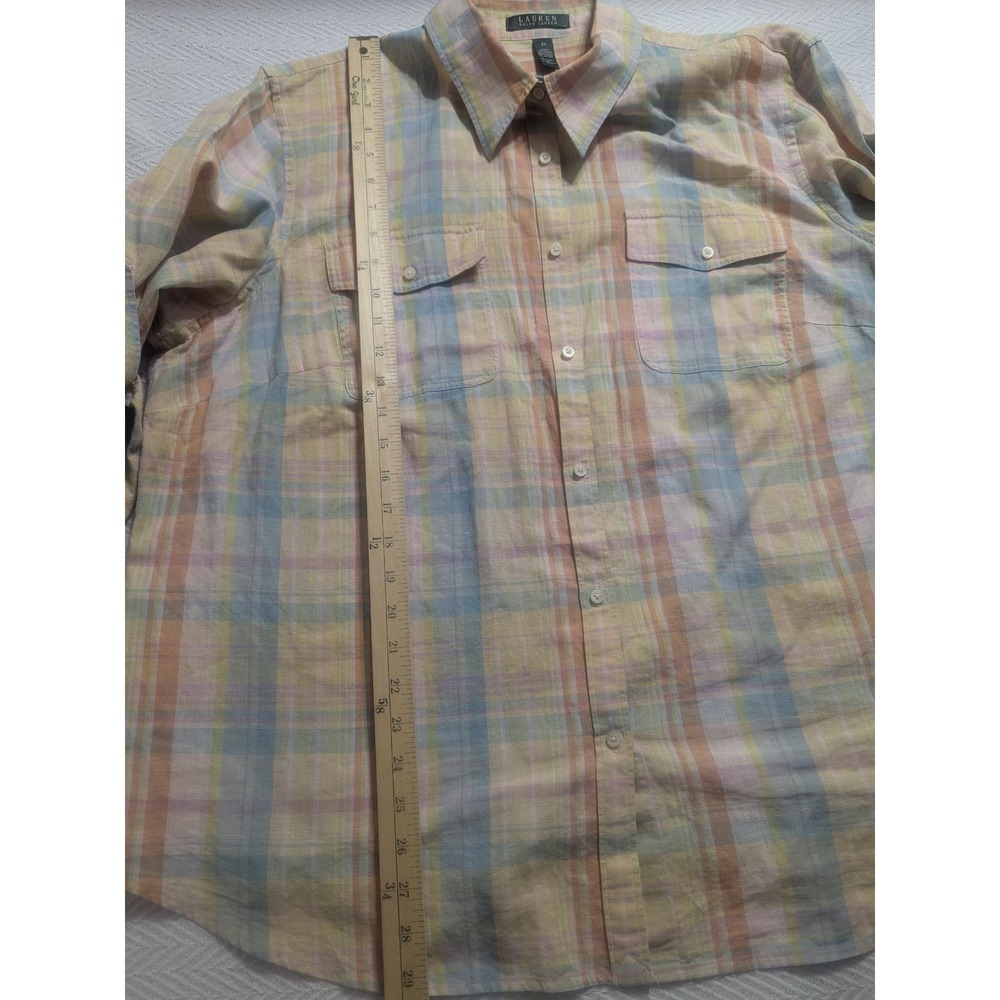 Lauren Ralph Lauren Shirt Womens 3X Pastel Plaid Linen Cotton Roll Tab - Picture 6 of 16